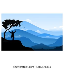 Montañas azules a temperaturas frescas. Planilla de diseño de paisajes sin problemas de fondo vectorial