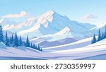 Blue mountains covered in snow landscape - vector view illustration