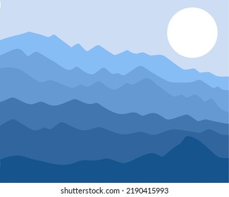 Blue mountains design, with sun.