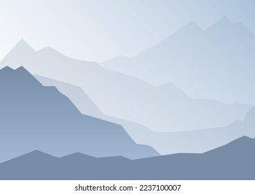 Blue mountains of different heights in a beautiful landscape