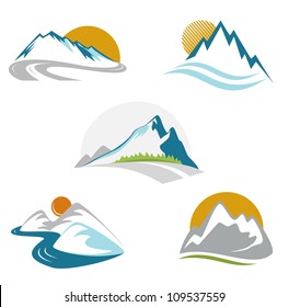 Blue mountains emblem set