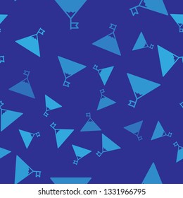 Blue Mountains and flag on top icon isolated seamless pattern on blue background. Symbol of victory or success concept. Vector Illustration