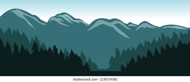 Blue Mountains Forest Silhouettes Landscape Vector Stock Vector ...