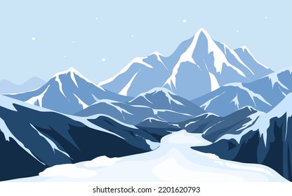 Blue mountains with glacier and snow