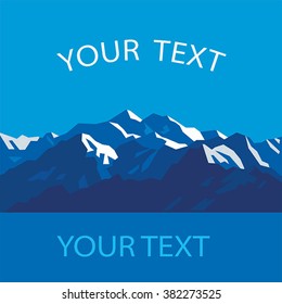 Blue mountains and lake. Place for text. Simple vector. 