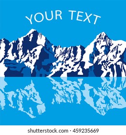 Blue mountains and lake. Place for text. Simple vector.