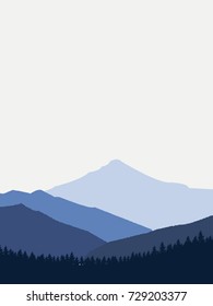 Blue mountains landscape, Flat vector illustration.
