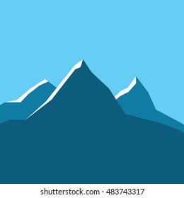 Blue mountains landscape and blue sky background, vector illustration