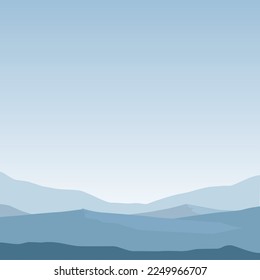 Blue mountains panaromic view vector illustration, fog in th morning in blue mountain landscape silhoutte