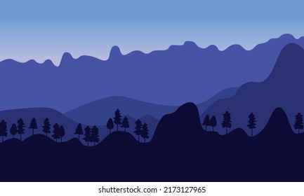 Montañas azules y dibujos vectoriales de visión del cielo.
