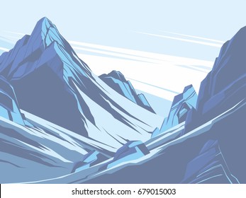 Blue mountains with snow