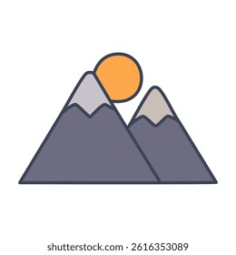 Blue mountains with sun isolated icon vector illustration design