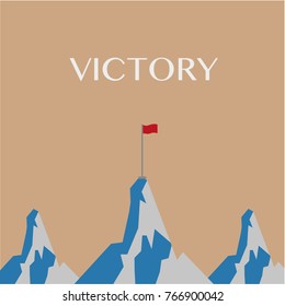 blue mountains victory and red flag vector template background.