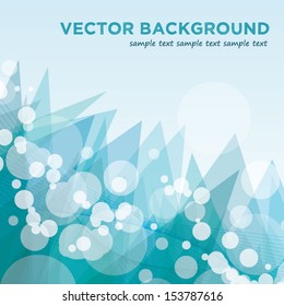 Blue mountains and white bokeh vector background