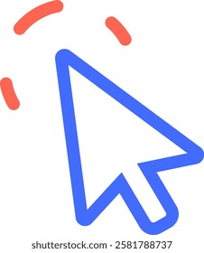 Blue mouse arrow cursor clicking with red connection lines, representing internet connectivity and user interaction in a simple yet effective visual