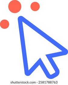 Blue mouse cursor clicking and interacting, with red circles appearing around it, representing user interface elements or points of interest on a digital screen