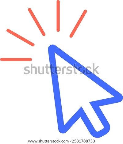 Blue mouse cursor clicking with red radial lines expanding from the tip, symbolizing an interactive action or selection on a digital interface