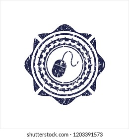 Blue mouse icon inside distress grunge stamp