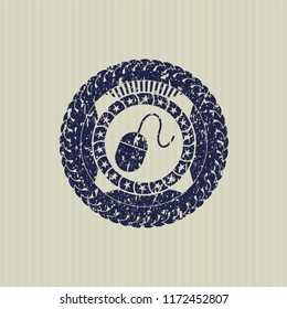 Blue mouse icon inside distressed grunge stamp