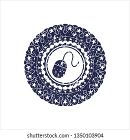 Blue mouse icon inside distressed with rubber seal texture