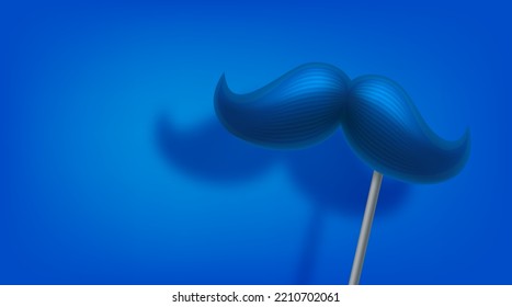 Blue moustache on a stick. 3D vector illustration