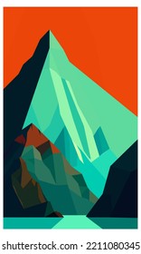 azul de la montaña sobre fondo rojo