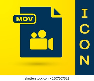 Blue MOV file document. Download mov button icon isolated on yellow background. MOV file symbol. Audio and video collection.  Vector Illustration