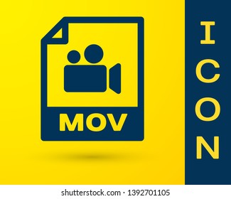 Blue MOV file document icon. Download mov button icon isolated on yellow background. MOV file symbol. Audio and video collection. Vector Illustration