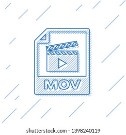 Blue MOV file document icon. Download mov button line icon isolated on white background. MOV file symbol. Audio and video collection. Vector Illustration