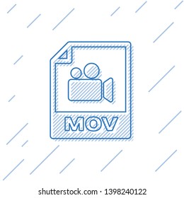 Blue MOV file document icon. Download mov button line icon isolated on white background. MOV file symbol. Audio and video collection. Vector Illustration