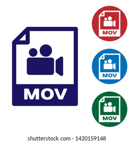 Blue MOV file document icon. Download mov button icon isolated on white background. MOV file symbol. Audio and video collection. Set color icon in circle buttons. Vector Illustration