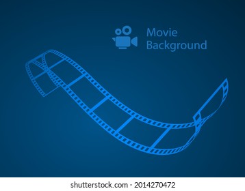 Blue movie abstract background. Design with film strip and cinema video camera.