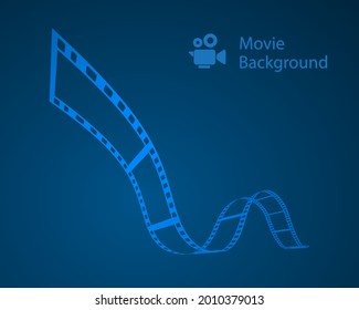 blue movie abstract background with film strip and camera