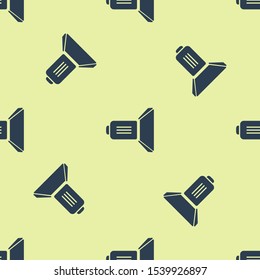 Blue Movie spotlight icon isolated seamless pattern on yellow background. Light Effect. Scene, Studio, Show.  Vector Illustration