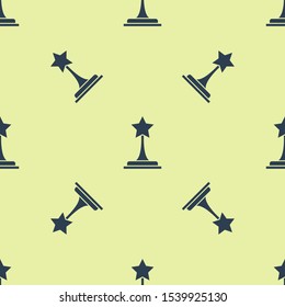 Blue Movie trophy icon isolated seamless pattern on yellow background. Academy award icon. Films and cinema symbol.  Vector Illustration
