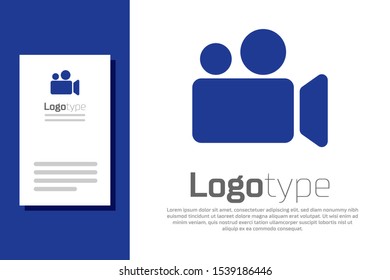 Blue Movie or Video camera icon isolated on white background. Cinema camera icon. Logo design template element. Vector Illustration