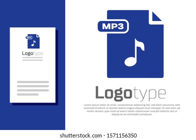 Blue MP3 file document. Download mp3 button icon isolated on white background. Mp3 music format sign. MP3 file symbol. Logo design template element. Vector Illustration