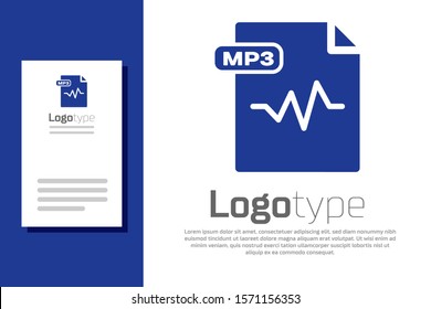 Blue MP3 file document. Download mp3 button icon isolated on white background. Mp3 music format sign. MP3 file symbol. Logo design template element. Vector Illustration