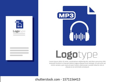 Blue MP3 file document. Download mp3 button icon isolated on white background. Mp3 music format sign. MP3 file symbol. Logo design template element. Vector Illustration
