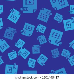 Blue MP4 file document. Download mp4 button icon isolated seamless pattern on blue background. MP4 file symbol.  Vector Illustration