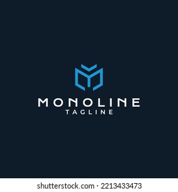 Blue M-shaped monogram logo design.