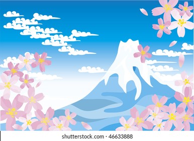 Blue Mt.Fuji and cherry blossoms