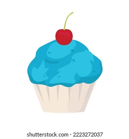 Blue muffin with cherry topping. vector illustration