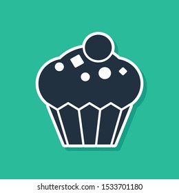 Blue Muffin icon isolated on green background.  Vector Illustration