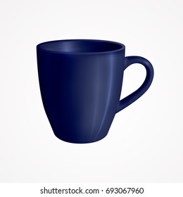 Blue mug Vector illustration Realistic design template of classic coffee mug on white background Empty template for print