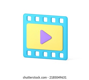 Blue multimedia filmstrip badge isometric cinema entertainment video play application realistic 3d icon vector illustration. Media movie app button cinematography internet television channel