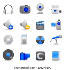  Blue Multimedia Icons Professional vector set of multimedia for your website, application, or presentation. The graphics can easily be edited colored individually and be scaled to any size