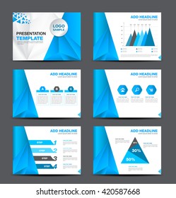 Blue multipurpose presentation template flat design set for brochure flyer marketing and advertising polygon background