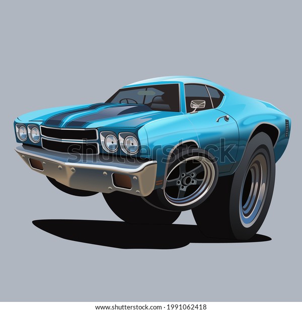 blue muscle car with\
cartoon style