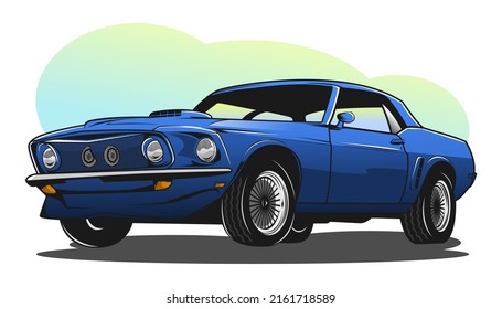 blue muscle car illustration for automotive design